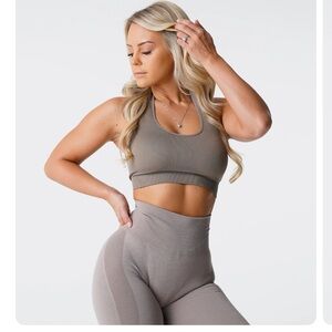 NVGTN Taupe Limitless Ribbed Halter Top Sports Bra